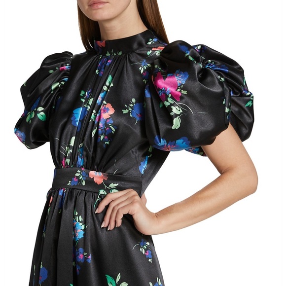 NWT ROTATE Birger Christensen Floral-Print Heavy Satin Midi-Dress - Picture 14 of 16